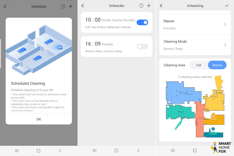Weekly cleaning schedule created in the Roborock S7 MaxV Ultra App.